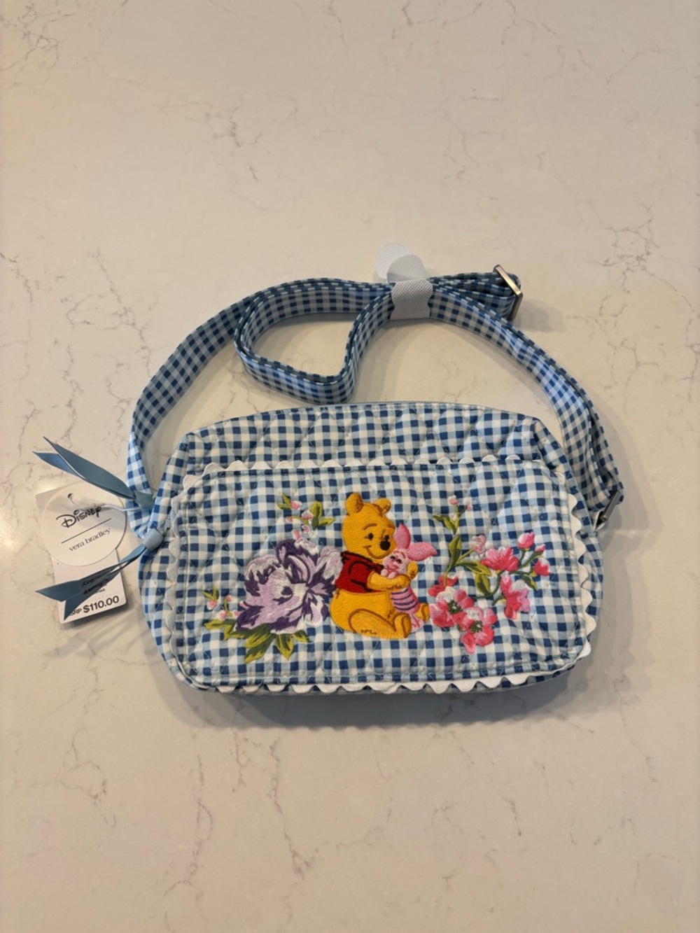 NWT-Vera Bradley-Disney Blue Gingham Winnie the Pooh Crossbody Camera Bag- Viral